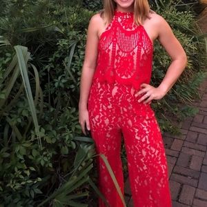 Lulu red lace jumpsuit